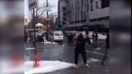 Watch Ronaldo get hit in the face with a snowball on the streets of New York
