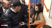 Paşinyan metroda vizitka payladı, sərnişin qız vizitkanı cırıb onun üstünə tulladı )